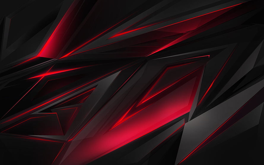 Abstract Geometric Shards with Glowing Red Neon Accents on Dark Background HD wallpaper