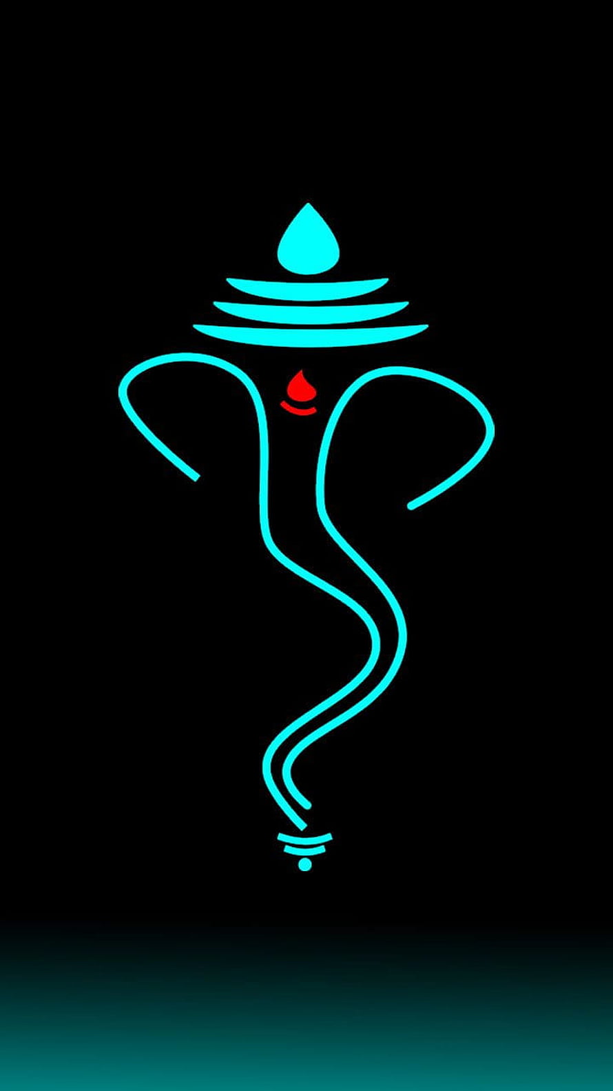 Neon Cyan Ganesh Line Art on Black Background with Red Bindu Accent HD phone wallpaper