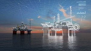 Digital Twin Visualization of Offshore Oil and Gas Platform at Sunset HD wallpaper