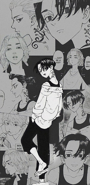 Tokyo Revenger Character Collage with Black and White Manga Panels HD phone wallpaper
