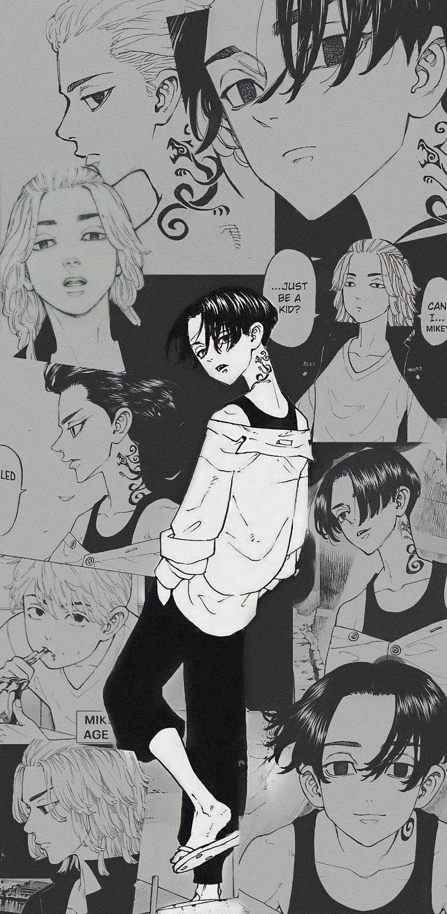 Tokyo Revenger Character Collage with Black and White Manga Panels HD phone wallpaper