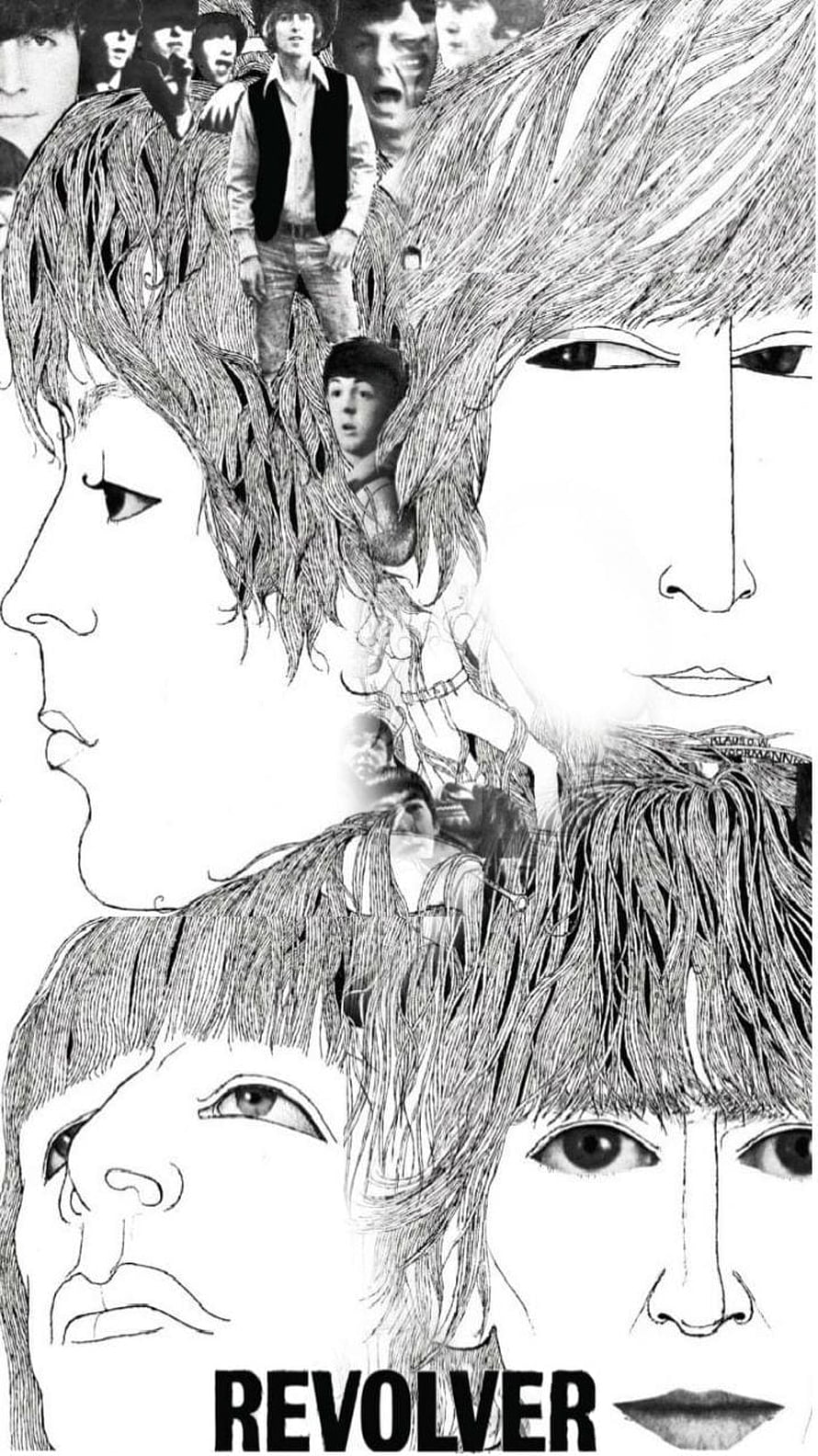 The Beatles Revolver Album Artwork Black and White Collage HD phone wallpaper