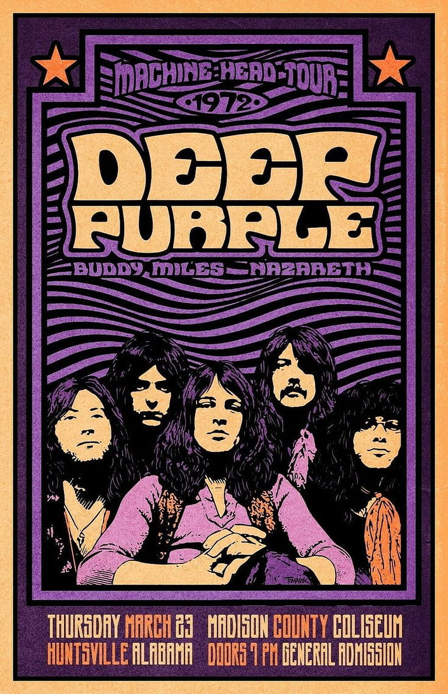 Deep Purple 1972 Machine Head Tour Concert Poster with Buddy Miles and Nazareth HD phone wallpaper