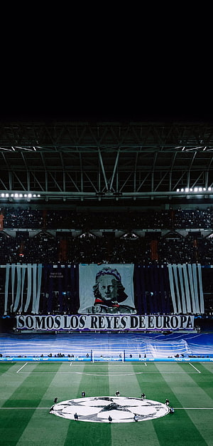 Real Madrid Champions League Stadium Tifo Display and Pitch Banner HD phone wallpaper