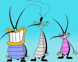 Oggy and the Cockroaches Cartoon Characters on a Bright Blue Background HD wallpaper