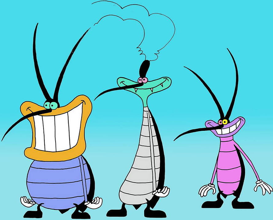 Oggy and the Cockroaches Cartoon Characters on a Bright Blue Background HD wallpaper