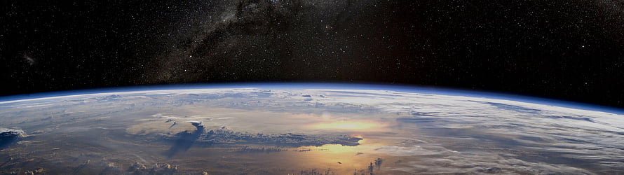 Earth Horizon at Sunrise with Milky Way Galaxy in Deep Space HD wallpaper