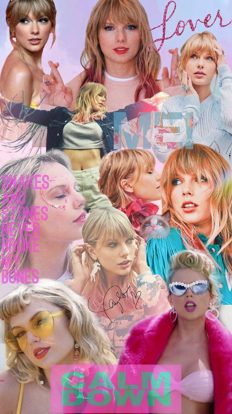 Taylor Swift Lover Album Collage Wallpaper with Song Titles and Vintage Portraits HD phone wallpaper