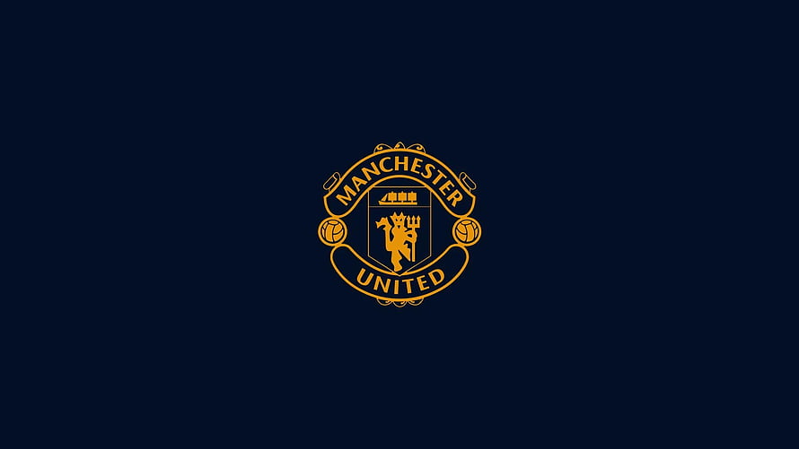 Manchester United Club Crest Emblem in Gold on Dark Navy Background HD wallpaper