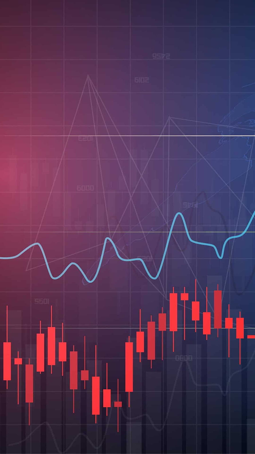 Candlestick Chart and Line Graph on a Gradient Background for Financial Trading Analysis HD phone wallpaper