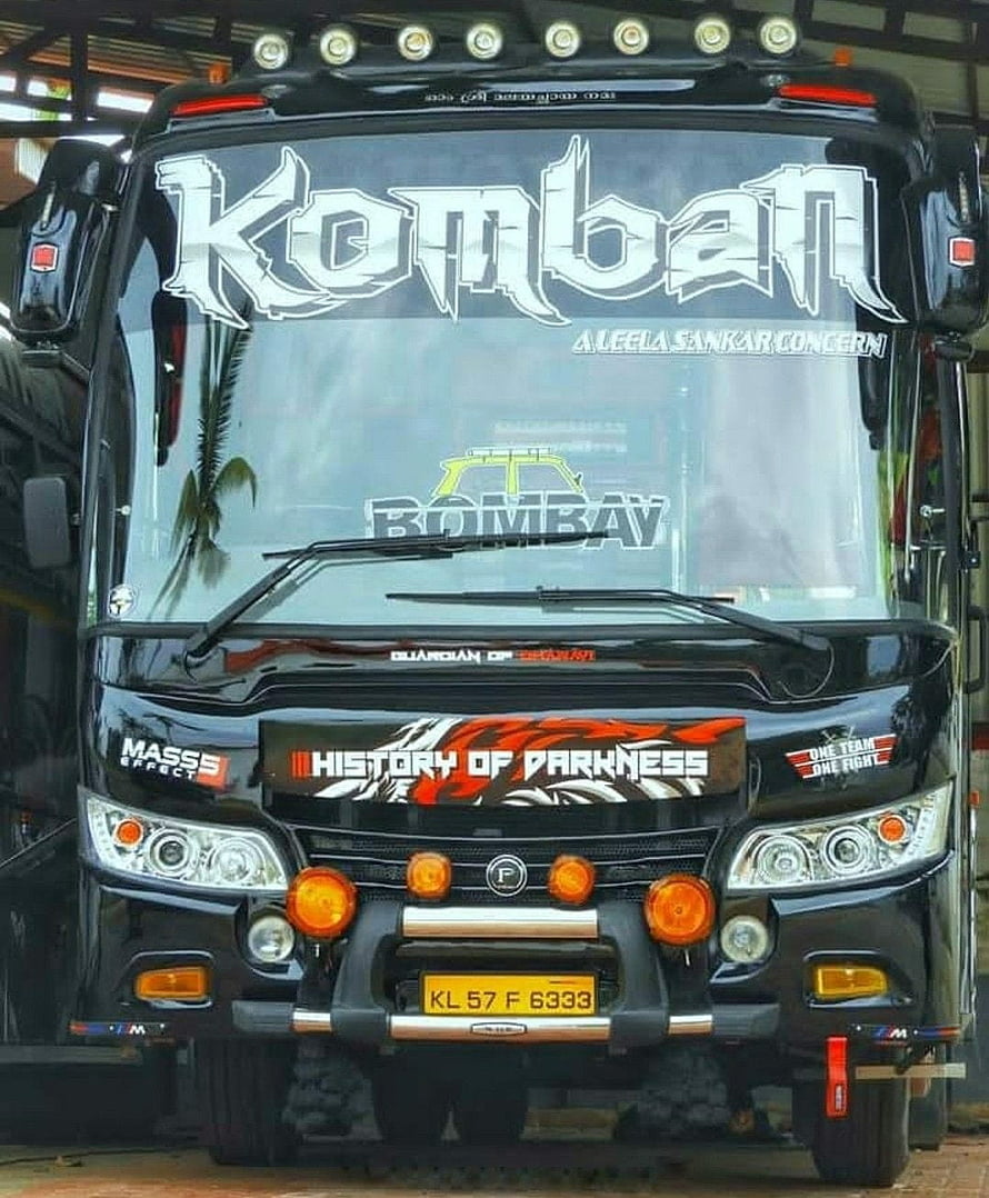 Komban Movie Black Bus Front View with Custom Decals and Headlights HD phone wallpaper