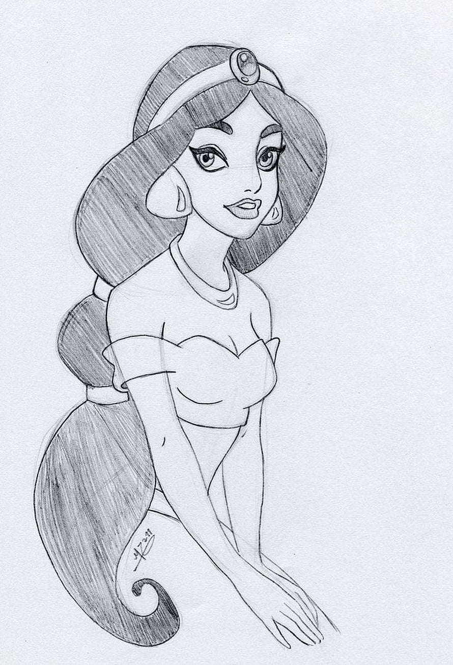 Pencil Sketch of Princess Jasmine from Aladdin in Classic Disney Style HD phone wallpaper