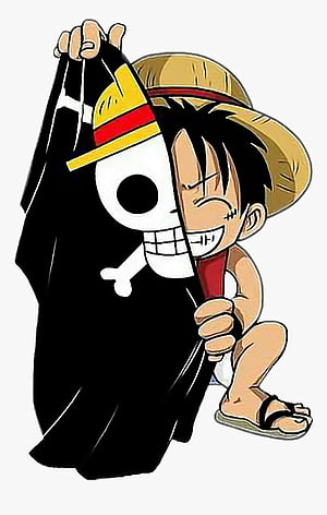 Baby Luffy Holding Straw Hat Jolly Roger Flag One Piece Anime Illustration HD phone wallpaper