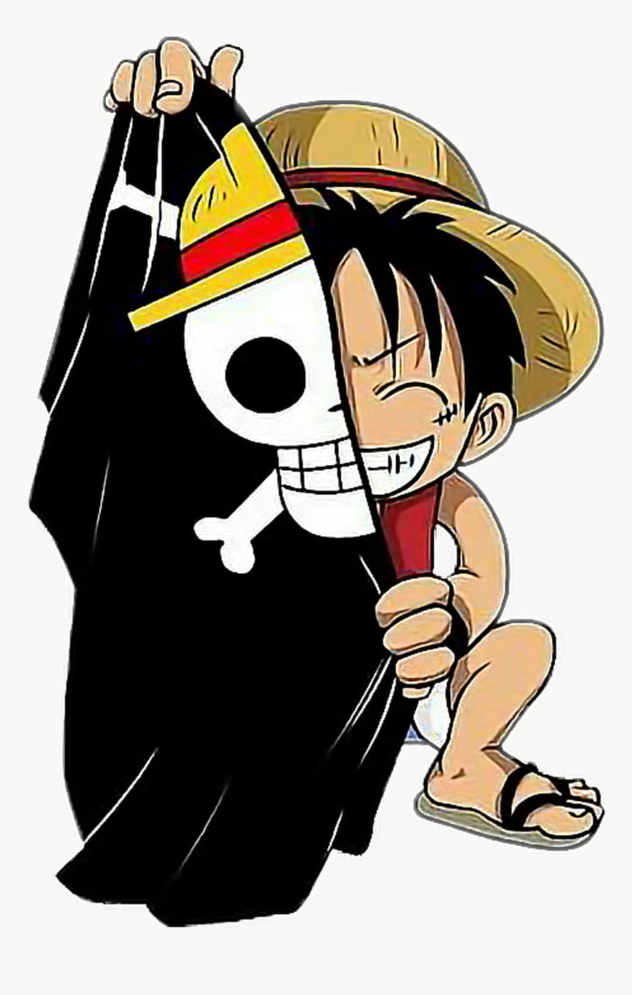 Baby Luffy Holding Straw Hat Jolly Roger Flag One Piece Anime Illustration HD phone wallpaper
