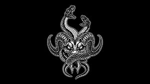 DeadSquad Demon Skull and Serpent Emblem in Black and White Line Art HD wallpaper