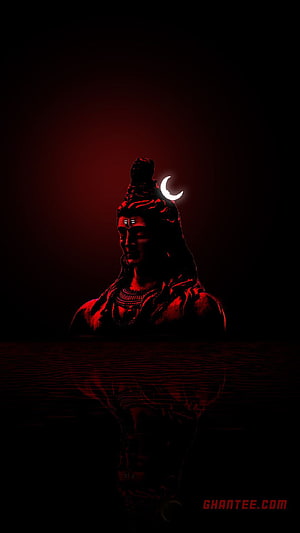 Mahadev Dark Portrait with Crescent Moon and Shiva Lingam in Red and Black HD phone wallpaper
