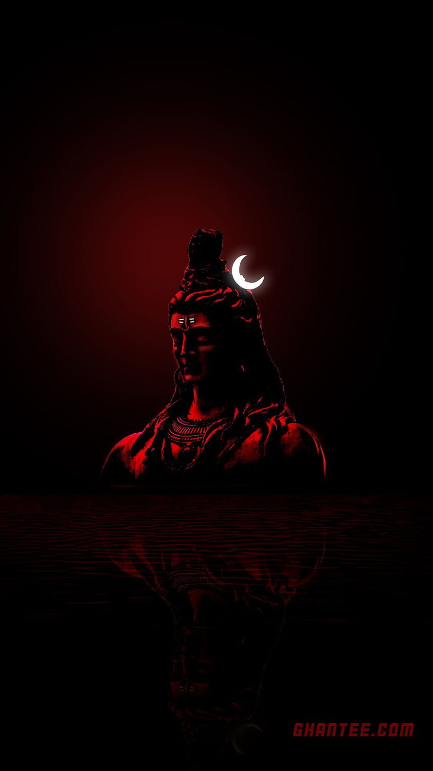 Mahadev Dark Portrait with Crescent Moon and Shiva Lingam in Red and Black HD phone wallpaper