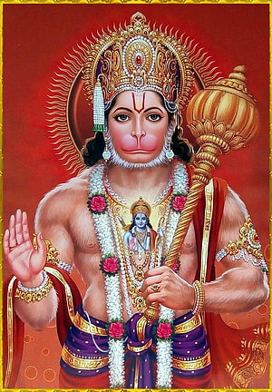 Lord Hanuman Devotional Portrait with Gada and Radiant Crown, Lord Hanuman, hanuman ji mobile HD phone wallpaper