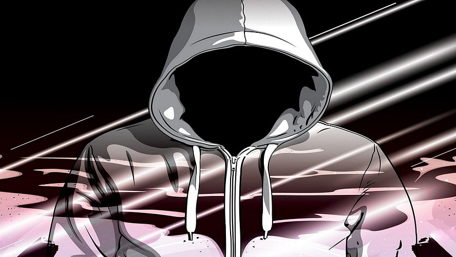 Mysterious Hooded Figure in Dark Anime Style with Dramatic Light Streaks HD wallpaper