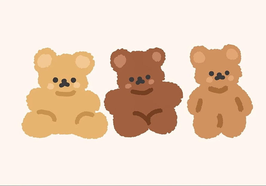 Cute Kawaii Bear Trio Illustration in Soft Pastel Tones HD wallpaper