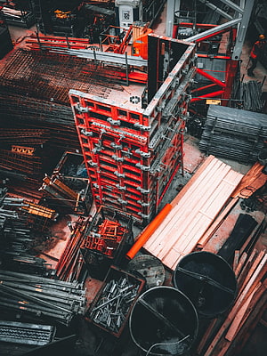 Aerial View of Active Construction Site with Steel Rebar and Formwork HD phone wallpaper