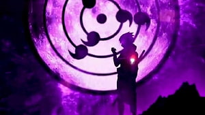 Sasuke Uchiha Silhouette Before the Rinnegan in Purple Chakra HD wallpaper