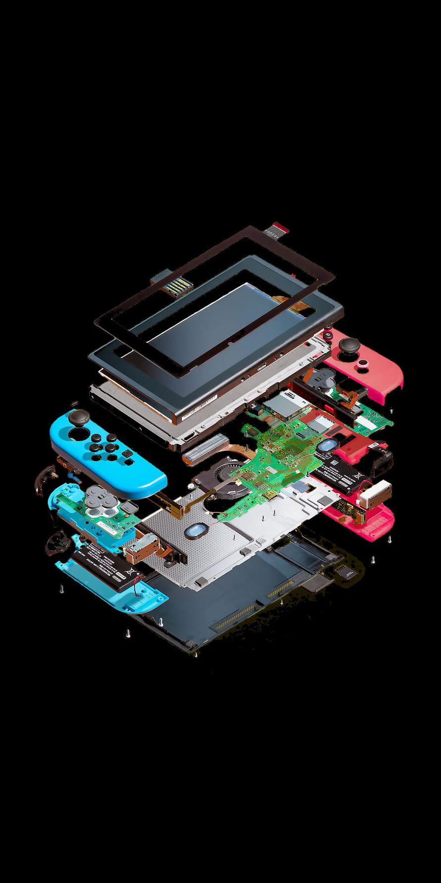 Nintendo Switch OLED Exploded View Internal Components and Circuit Board Layout HD phone wallpaper