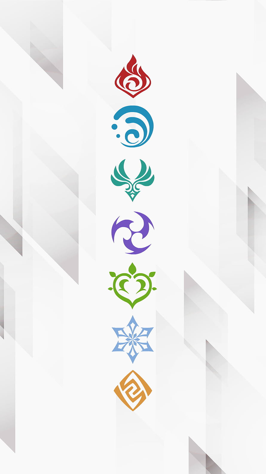 Genshin Impact Seven Element Symbols Minimalist White Background HD phone wallpaper