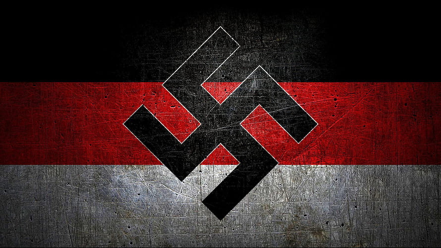 Grungy Swastika Symbol on Black Red and White Flag Background HD wallpaper