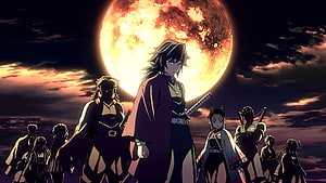 Demon Slayer Kimetsu no Yaiba Hashira Squad Under a Fiery Blood Moon HD wallpaper