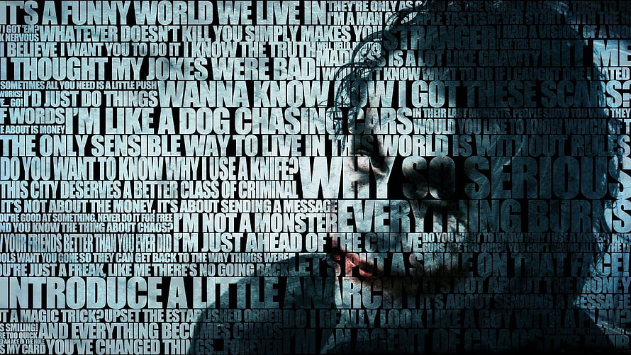 Joker Quotes Typography Wallpaper with Dark Text Collage and Silhouette HD wallpaper