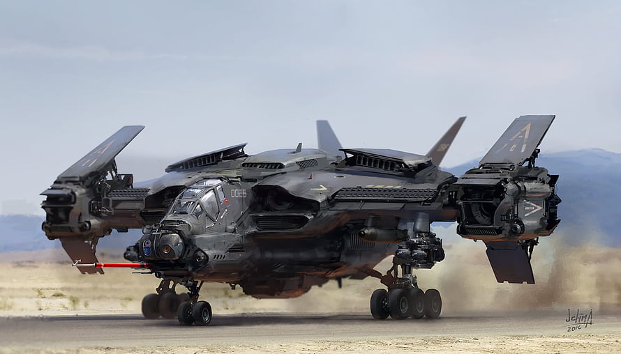 Futuristic Military Transport Aircraft Landing on Desert Runway Digital Art HD wallpaper