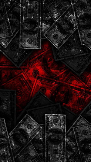 Dark Grunge 100 Dollar Bills with Red Tinted Money Background HD phone wallpaper