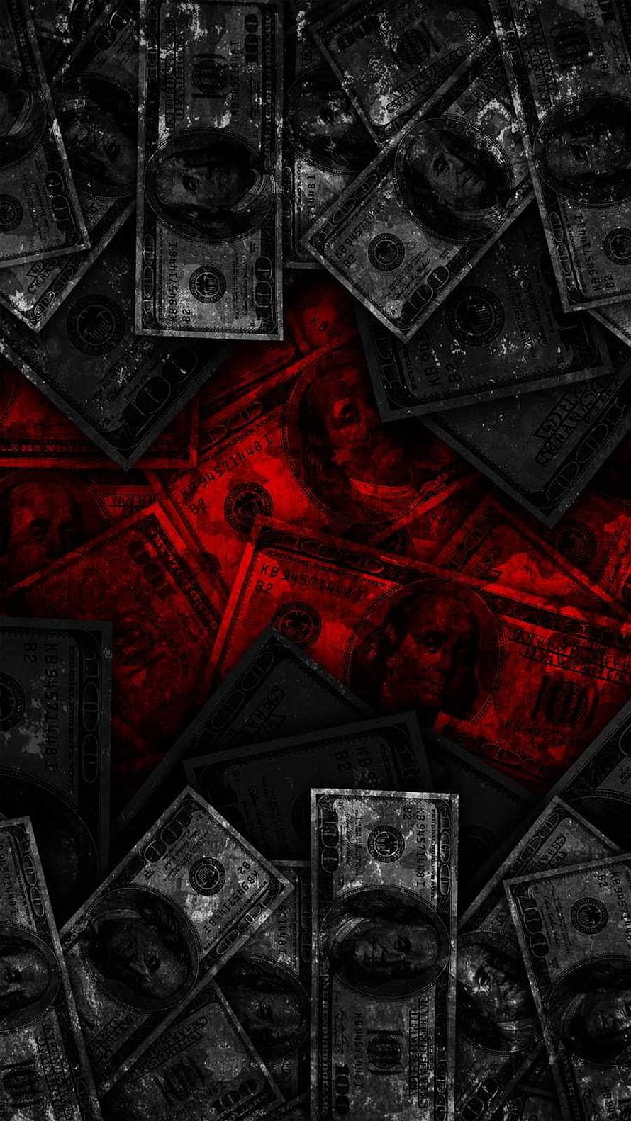 Dark Grunge 100 Dollar Bills with Red Tinted Money Background HD phone wallpaper