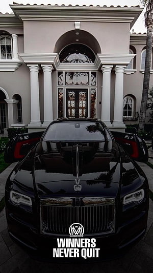 Black Rolls-Royce Cullinan Parked in Front of a Grand Mediterranean Estate HD phone wallpaper