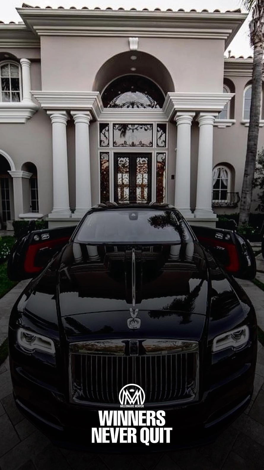 Black Rolls-Royce Cullinan Parked in Front of a Grand Mediterranean Estate HD phone wallpaper