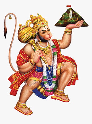 Hanuman Carrying Mount Dronagiri Temple in Traditional Indian Art Style HD phone wallpaper