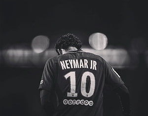 Neymar Jr PSG Number 10 Jersey Back View Black and White Stadium Portrait HD wallpaper
