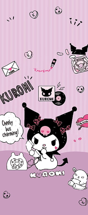 Kuromi Kawaii Character Wallpaper with Pink Hearts and Cute Accessories HD phone wallpaper
