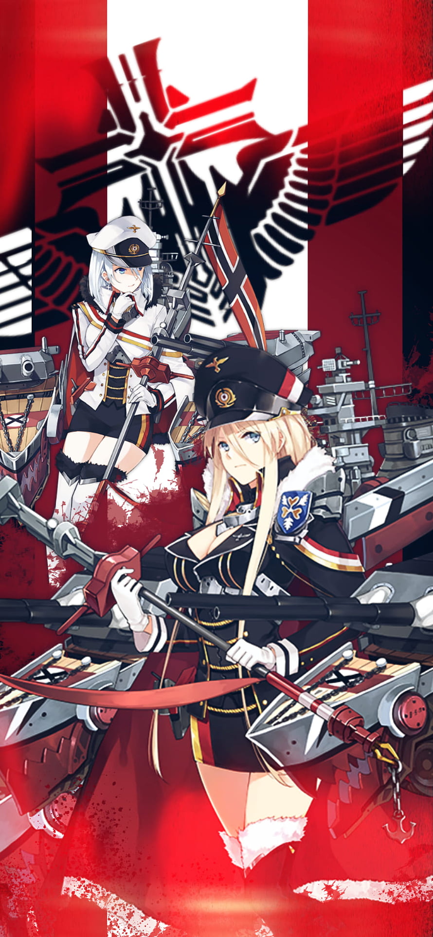 Bismarck and Tirpitz Anime Artwork from Azur Lane with Naval Warships HD phone wallpaper