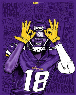 Justin Jefferson Minnesota Vikings NFL Player Illustration in Purple Jersey HD phone wallpaper
