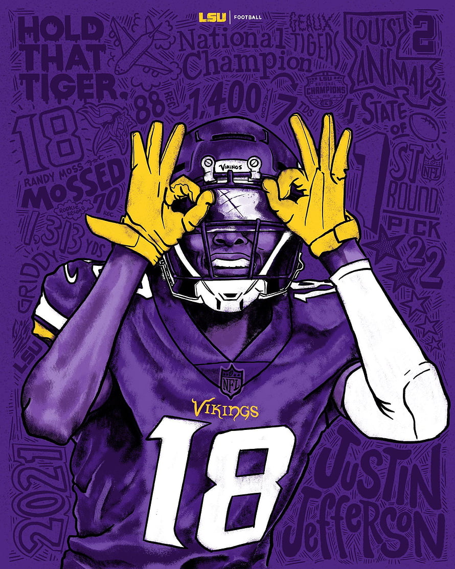 Justin Jefferson Minnesota Vikings NFL Player Illustration in Purple Jersey HD phone wallpaper