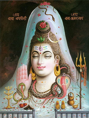 Baba Bheruni and Baba Amarnath Divine Portrait with Trishul and Serpents HD phone wallpaper