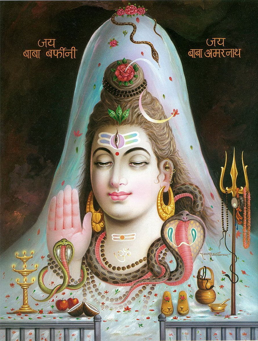 Baba Bheruni and Baba Amarnath Divine Portrait with Trishul and Serpents HD phone wallpaper
