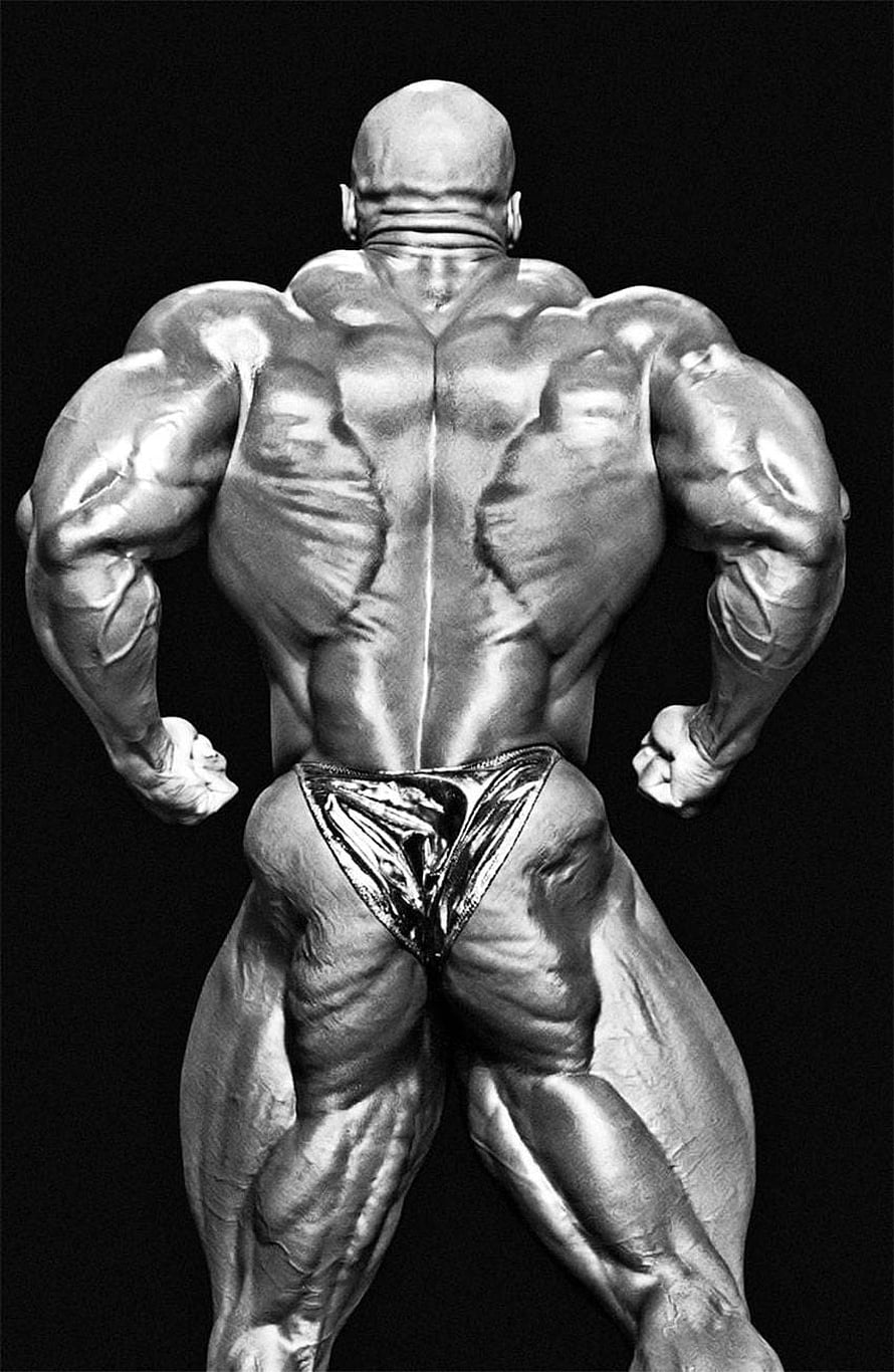 Ronnie Coleman Back View Bodybuilding Pose Black and White Studio Portrait HD phone wallpaper
