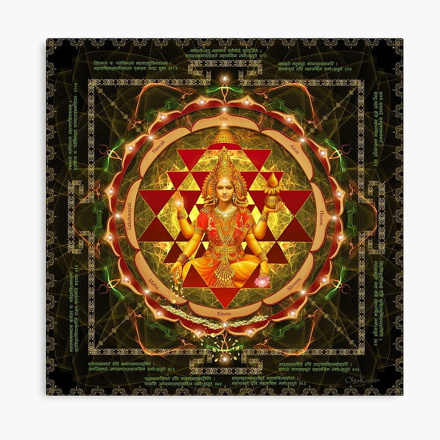 Lakshmi Yantra Sacred Geometry Mandala with Sanskrit Mantras and Divine Goddess Iconography HD phone wallpaper