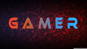 Gamer Text on Dark Red Nebula Background with Multicolored Typography HD wallpaper