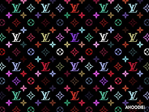 Louis Vuitton Multicolor Monogram Pattern on Black Background HD wallpaper