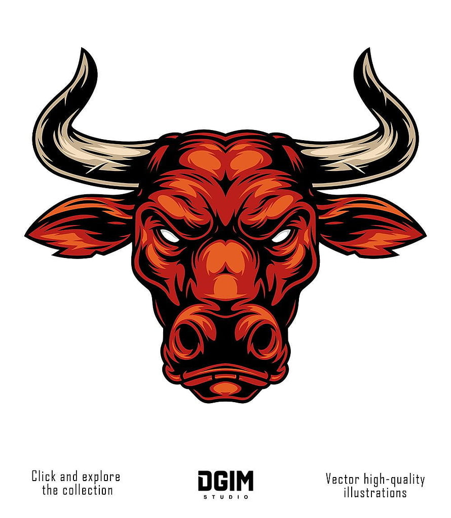 Aggressive Red Bull Head Vector Illustration with Curved Horns HD phone wallpaper