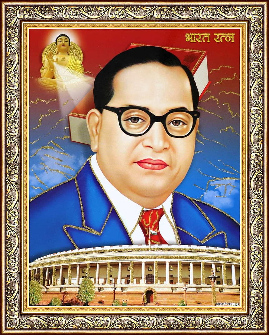 Dr B R Ambedkar Portrait with Buddha Statue and Parliament Building HD phone wallpaper